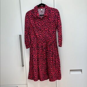 Garnet Hill Pink and Navy Blue Polka Dot Shift Dress Size 6